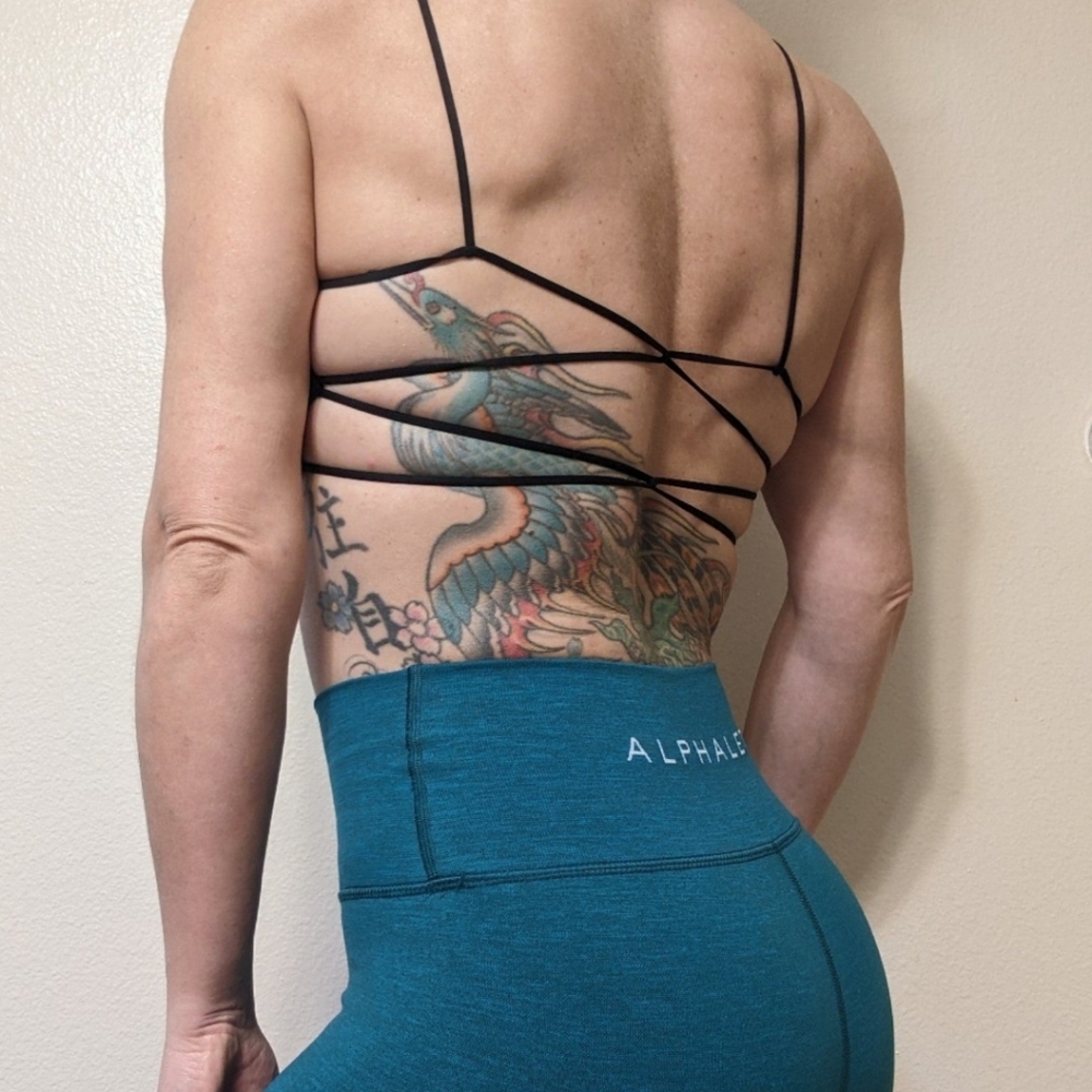 Open Back Sports Bra Black Strappy
